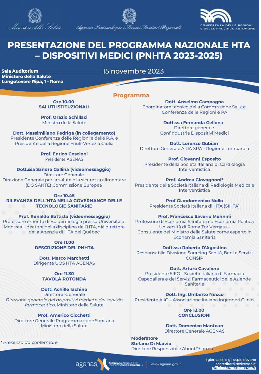 Presentazione del programma nazionale HTA - Dispositivi medici (PNHTA 2023-2025)